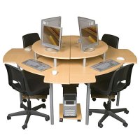 Corner Cluster Four Right Angle Computer Desk / Workstation - Teak Corner Cluster Four Right Angle Computer Desk / Workstation - Teak